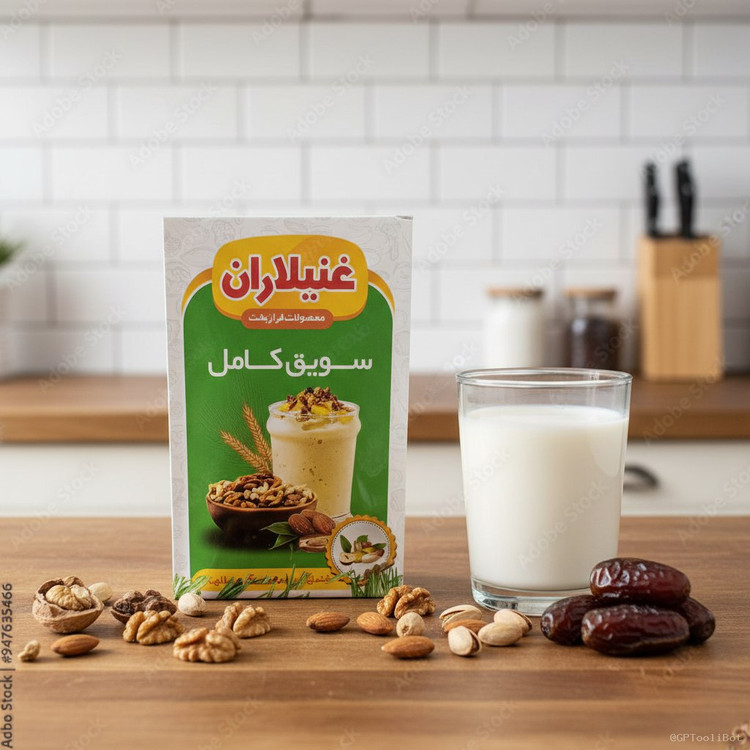 «سویق کامل ویژه، غذای سالم و مغذی از جوانهها، مغزیجات، میوه خشک، خرما و کشمش، مناسب کودکان و بزرگسالان برای انرژی و رشد سالم.»