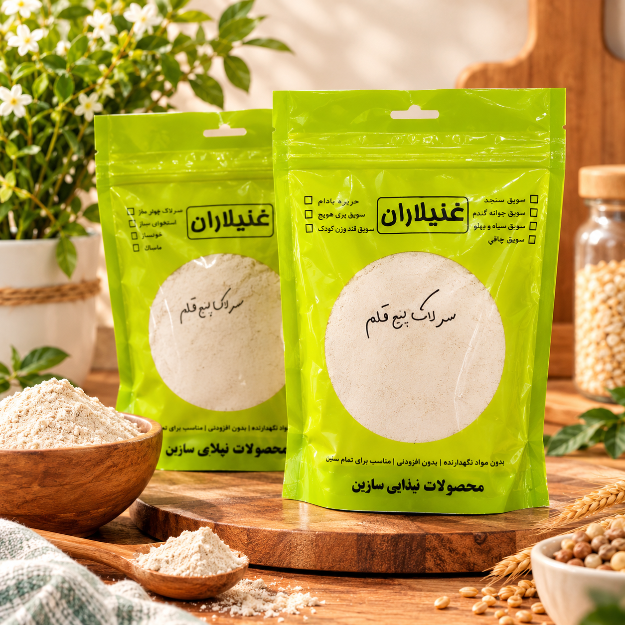 فرنی پنج غله کاملا ارگانیک و طبیعی بدون افزودنی و مواد نگهدارنده ۳۰۰گرمی